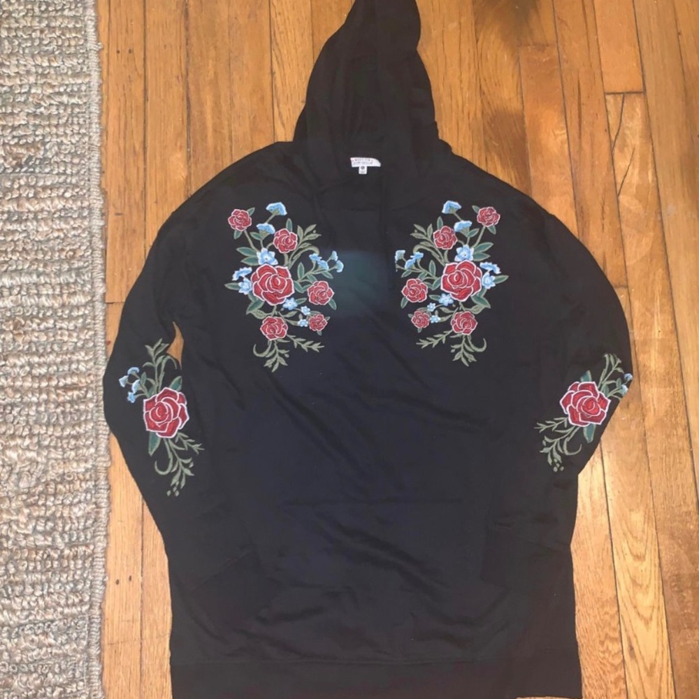 Messy Bun Just Chillin Rose Embroidered Hoodie